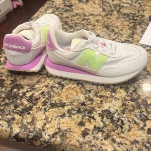 New Balance Kids' White, Pink, and Green Sneakers
